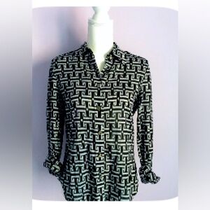 Tory Burch Black and White Geometric Button-Up Shirt